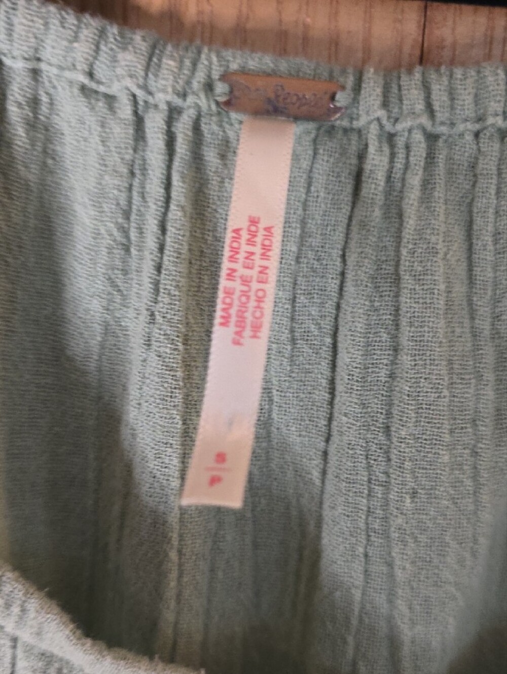 Free People Women's Sage Green Gauze Ruffle Hem Top Cottagecore Boho Size Small - Picture 2 of 6